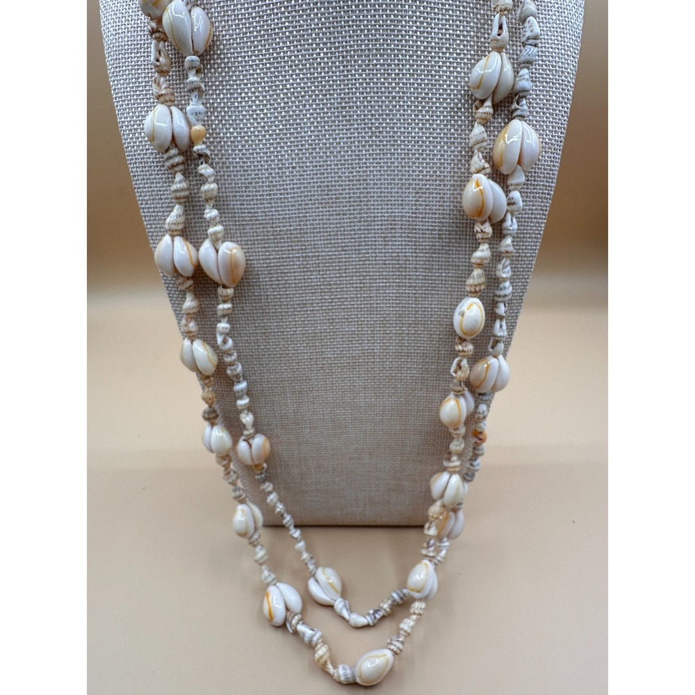 Natural Cowrie Shell Necklace Long Boho Beach Coastal Layered Statement Vintage